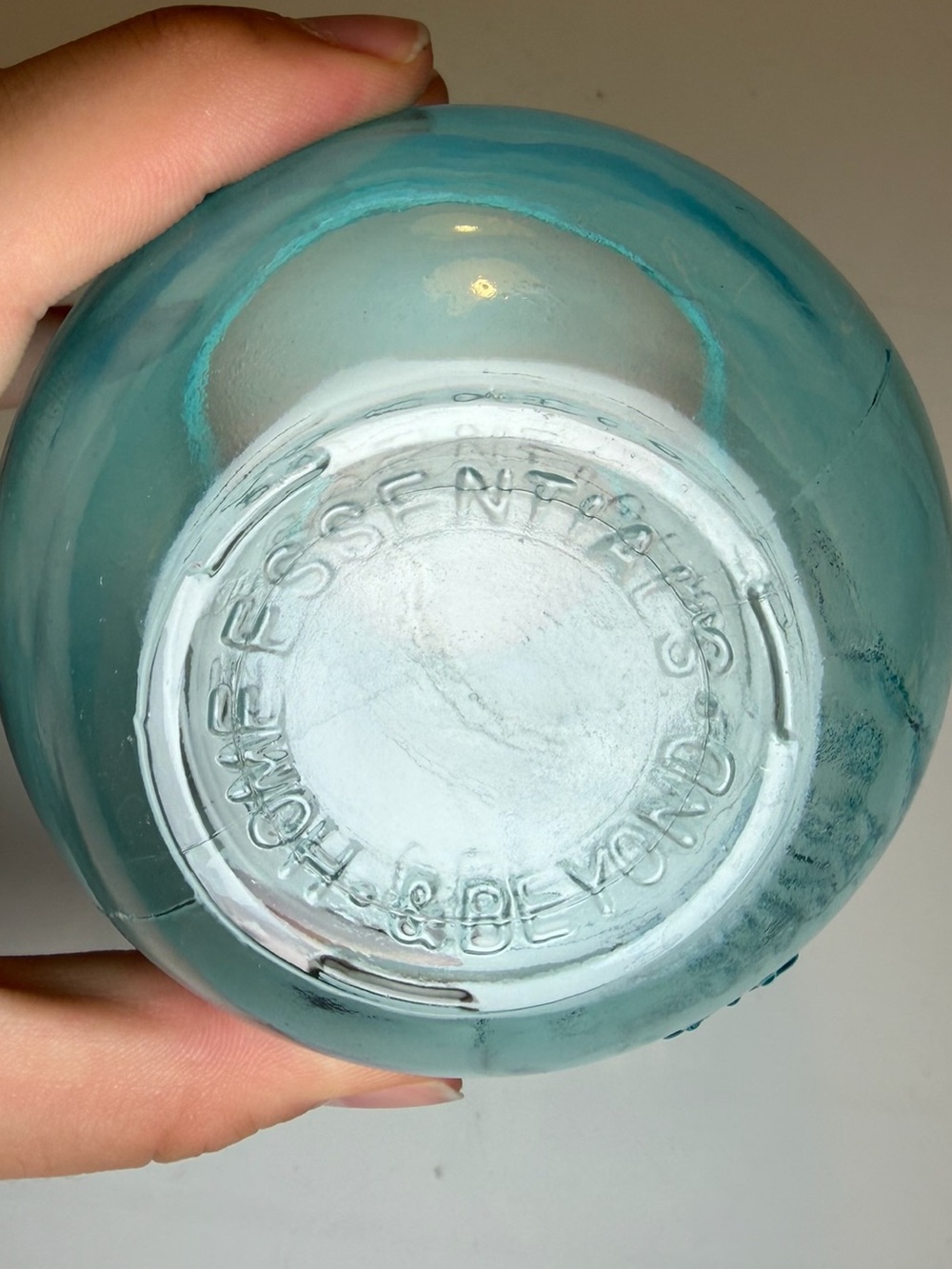 Aqua Blue Embossed Glass Tumbler / Stemless Wine Glass - Ice Cold Drink - Picture 2 of 5
